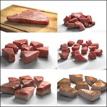 金枪鱼肉和切碎的生牛排熟牛排OBJ格式3D模型
