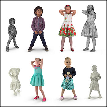 4款男孩女孩儿童人物低多边形3D模型16设计网精选
