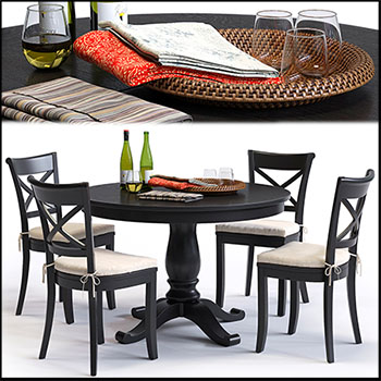 圆形餐桌餐椅和桌子上的葡萄酒酒杯3D模型16设计网精选