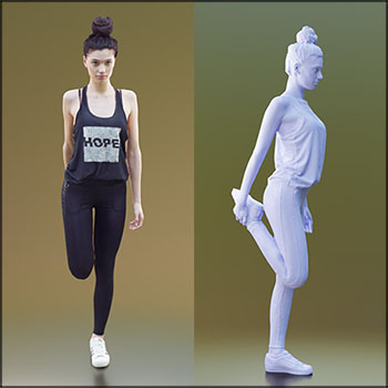 健身锻炼做拉伸运动女性人物3D模型