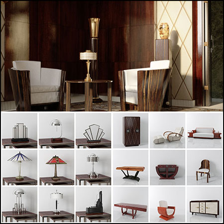 56款沙发椅茶几台灯钟表衣柜等家具装饰品3D模型16素材网精选