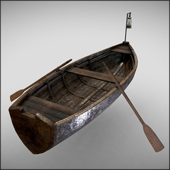 老旧的划艇木船3D模型
