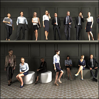 现代职场商务男人女性人物3D模型16