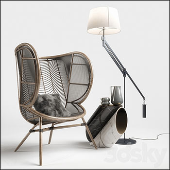 藤编椅和台灯3D模型16设计网精选