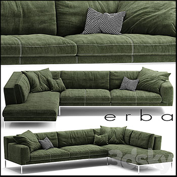 绿色转角沙发和沙发靠背3D模型16设计网精选