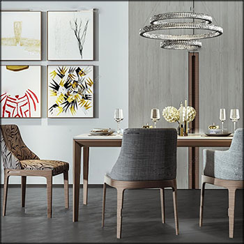 现代餐桌椅装饰画组合3D模型16设计网精选