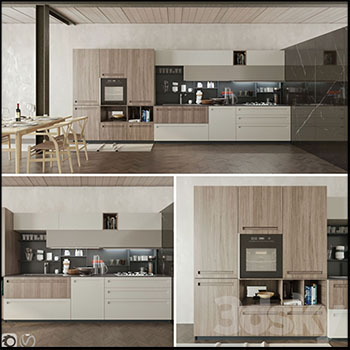 Kitchen厨房橱柜和餐桌套装3D模型素材天下精选