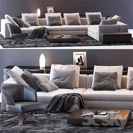 灰色欧式转角沙发3D模型16设计网精选