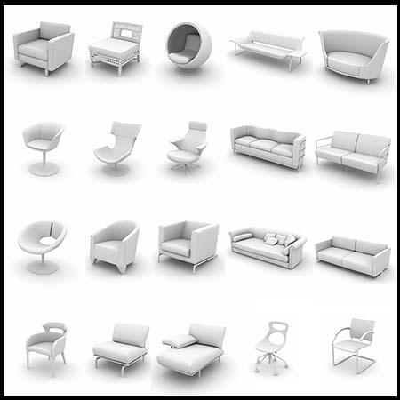 115个椅子 床 桌子 沙发和扶手椅等家具(白模)3D模型16素材网精选
