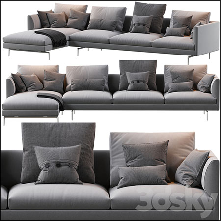 现代布艺转角沙发3D模型16设计网精选