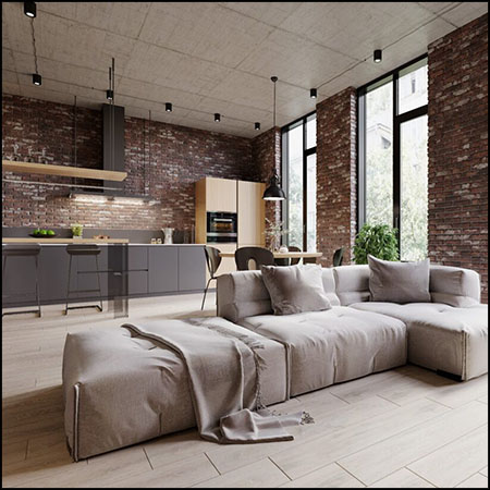 公寓卧室客厅和厨房室内场景3D模型16设计网精选