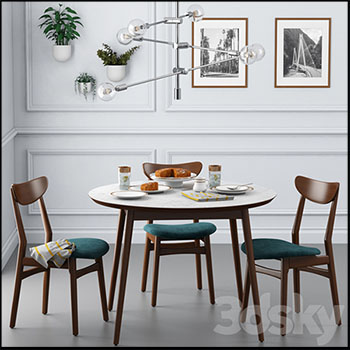 圆形餐桌和软座椅3D模型16设计网精