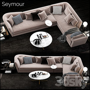 转角沙发沙发靠背和圆形茶几整体3D模型