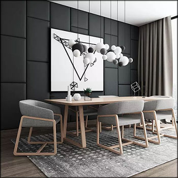 现代北欧餐桌椅吊灯组合3D模型