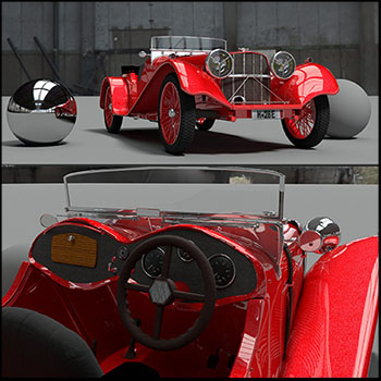 美洲虎SS100复古汽车FBX格式3D模型16设计网精选