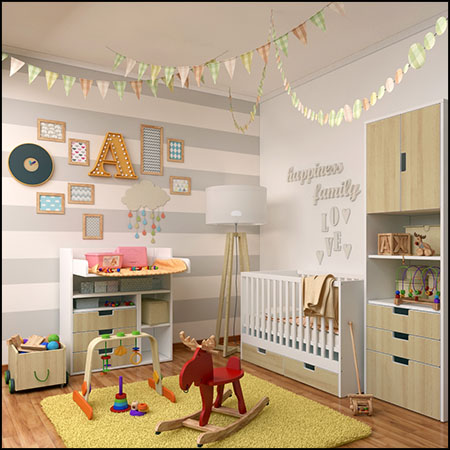 欧式儿童房和玩具装饰品3D模型