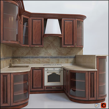 厨房实木橱柜烤箱灶具水槽3D模型16
