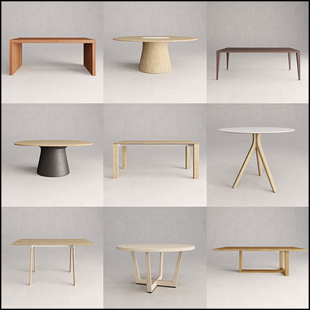 9款简约实木餐桌3D模型