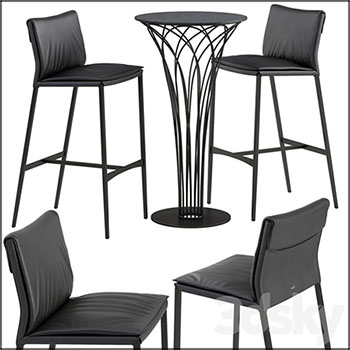 酒吧餐椅和圆形餐桌3D模型