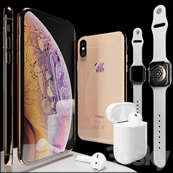 iPhone XS和Apple Watch 4 苹果无线蓝牙耳机手机3D模型16图库网精选