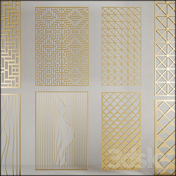 金色格子装饰隔板3D模型素材天下精选