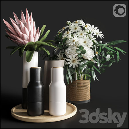 花瓶和花卉装饰品3D模型