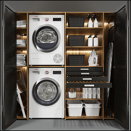洗衣机，烘干机和洗衣店装饰3D模型16图库网精选