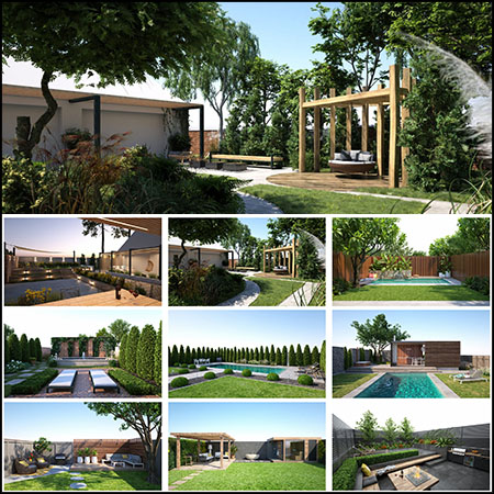 20款户外花园游泳池别墅室外场景3D模型16设计网精选