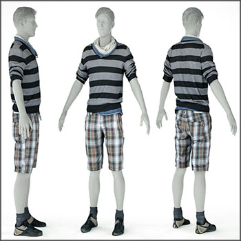 男士休闲短袖和短裤鞋类VR/AR/低多边形3D模型