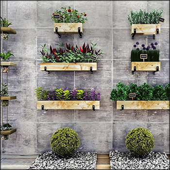 现代墙面绿植盆栽组合3D模型
