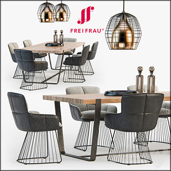 餐厅方形餐桌和皮质餐椅扶手椅3D模