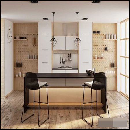 现代厨房室内场景3D模型
