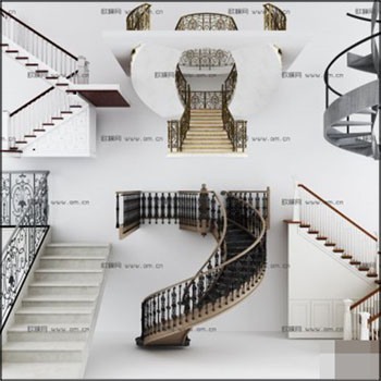 简约欧式楼梯3D模型素材天下精选