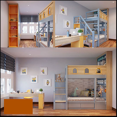 儿童房室内场景3D模型素材天下精选