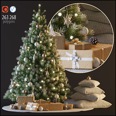 圣诞树和枕头装饰品3D模型16设计网精选
