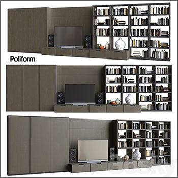 衣柜电视柜和书橱整体套装3D模型