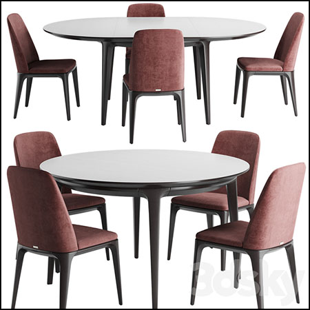 现代圆形团圆餐桌和餐椅3D模型