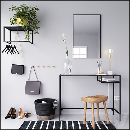Scandinavian桌子椅子镜子皮包绿植装饰品3D模型16图库网精选