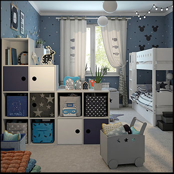 儿童房间摆件收纳柜和装饰3D模型素材天下精选