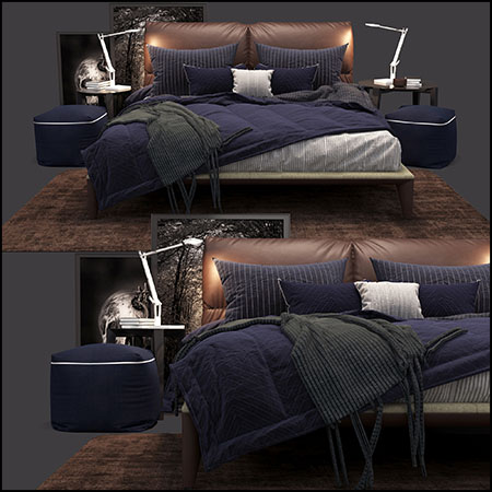 欧式双人床 枕头 床头柜 台灯3D模型
