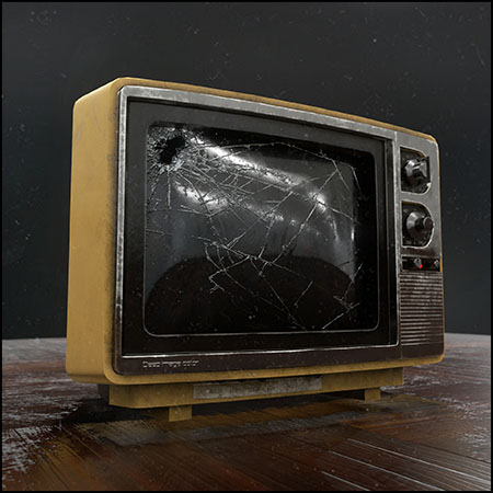 屏幕碎裂的老式电视机3D模型