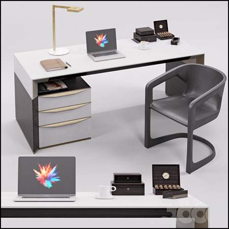 现代电脑办公桌扶手椅3D模型16设计网精选