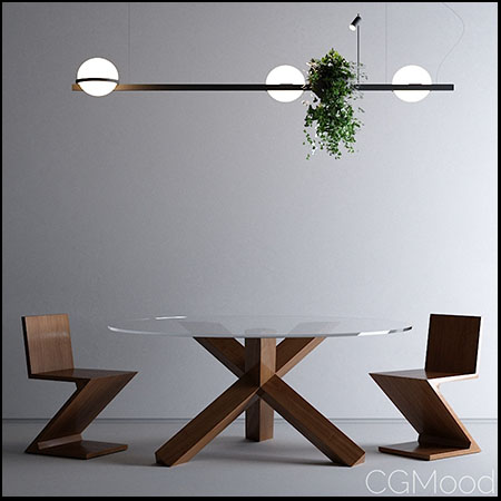 桌子和Z字形的凳子3D模型素材天下精选