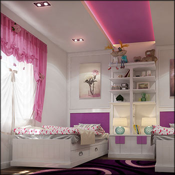 粉色调双胞胎女孩儿童卧室场景儿童床3D模型16设计网精选