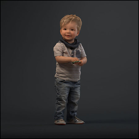 穿着休闲装的儿童3D模型16设计网精选