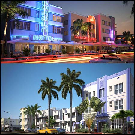 4款迈阿密街道外景3D模型素材天下精选