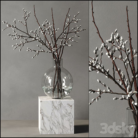 装饰花瓶和花枝花卉3D模型16设计网精选