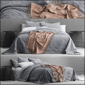 欧式双人床和枕头毛毯等床上用品3D模型16图库网精选