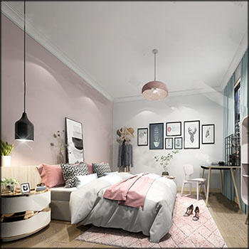 粉色调欧式卧室3D模型16设计网精选