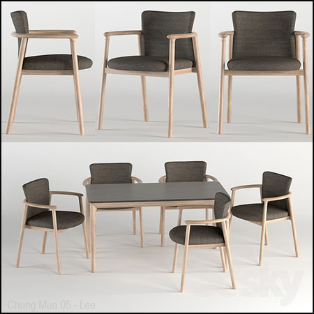 Bellevue餐桌和贵妃椅餐椅3D模型16素材网精选